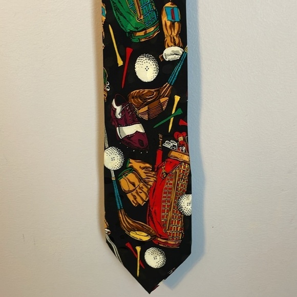 Addiction Vintage Silk Golf Necktie Tie Golf Ball Bag Tee Club Made in Korea - Picture 1 of 16